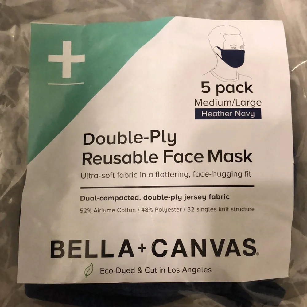 Double ply reusable face masks (5 pack) medium/large